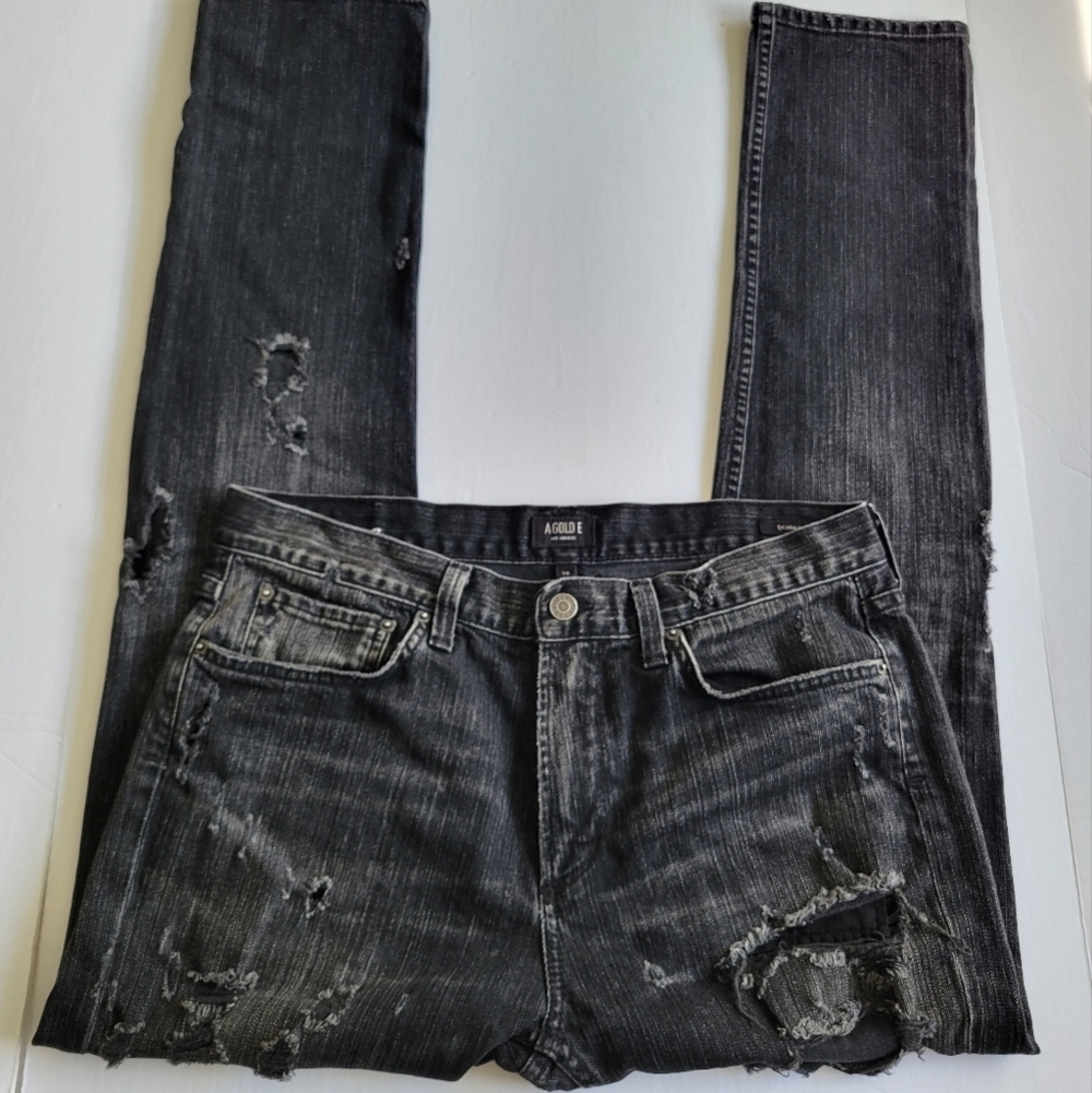 Luxury agolde dark grunge / destroyed Ripped/Distressed Black Jeans xl size 34 - Picture 7 of 12